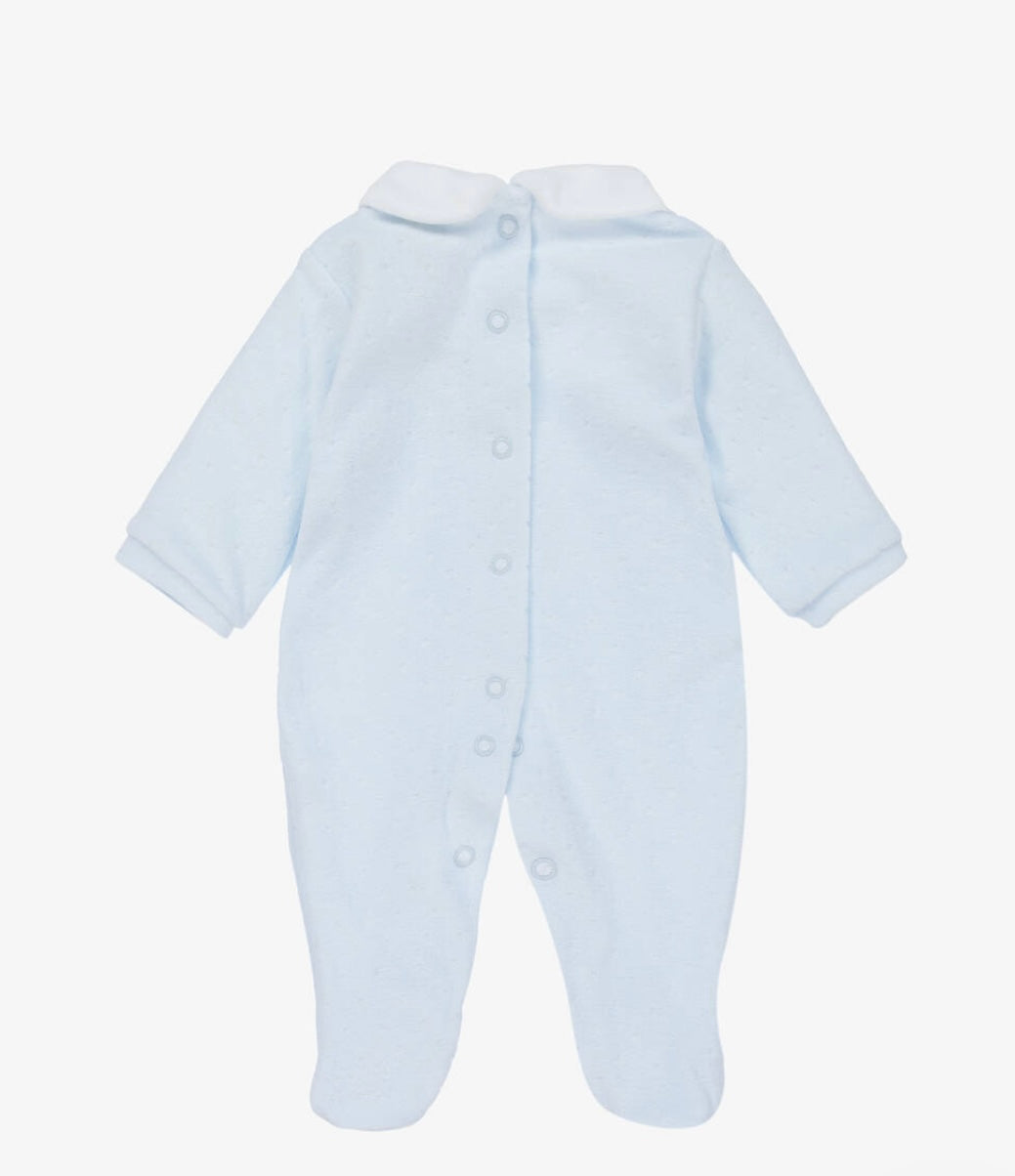 Blue Velour Baby Grow