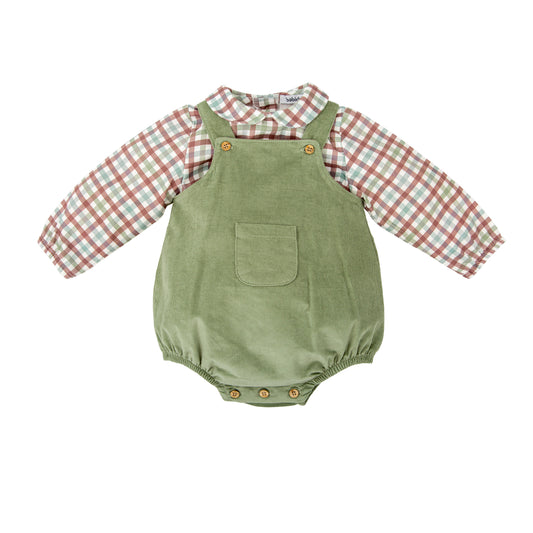 Green gingham romper