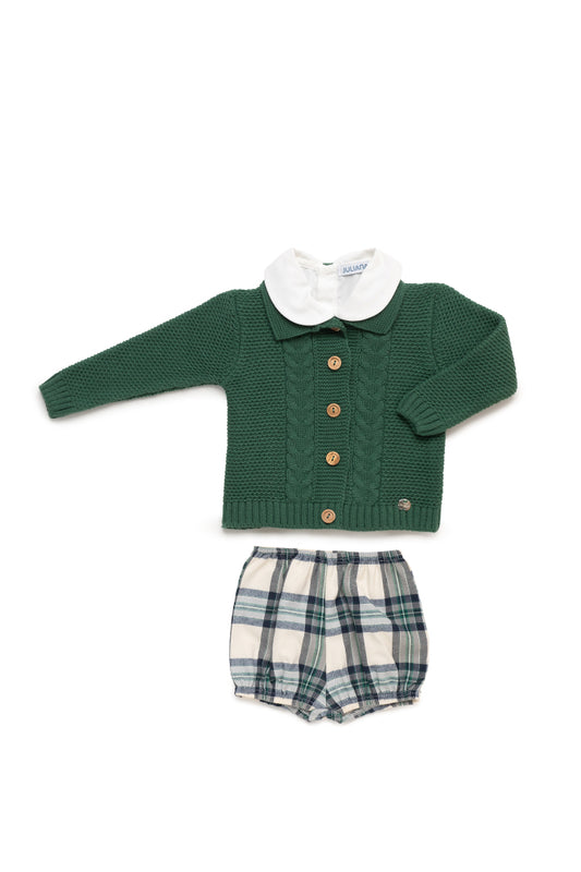 Green knitted cardigan set